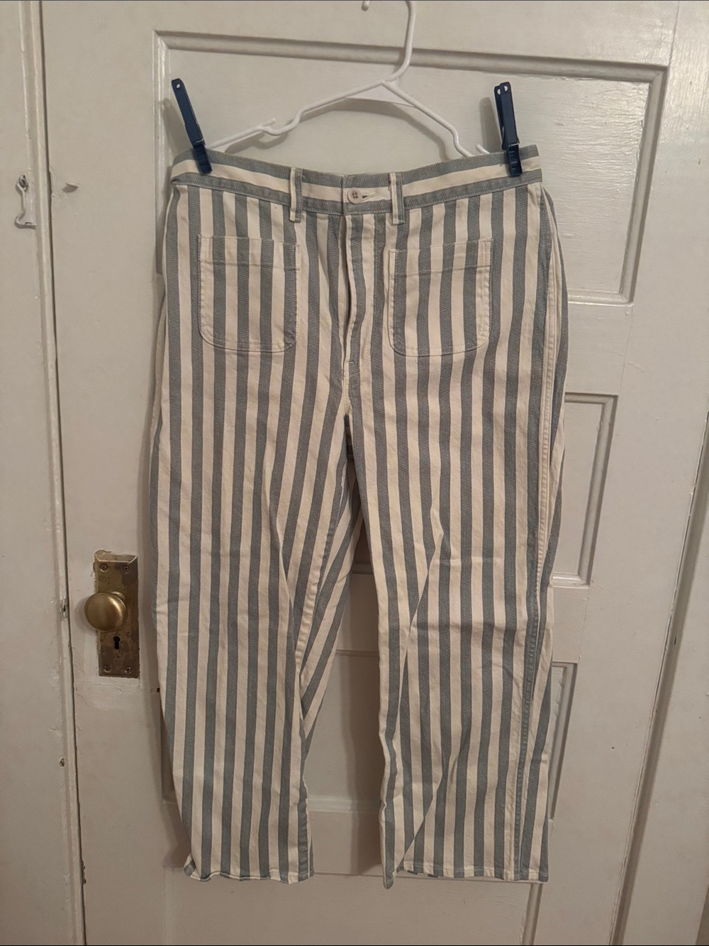 Madewell Vertical Striped Trousers in Blue and White